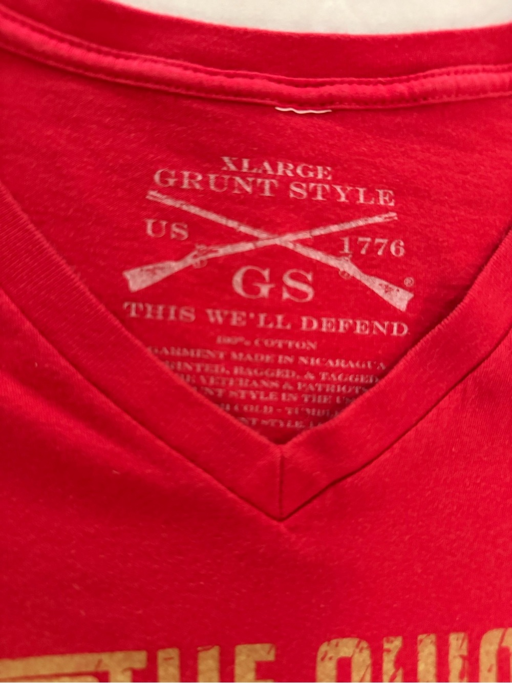 Grunt Style Red Short Sleeve Tee with Gold Rifle Graphic Women’s XL - Picture 3 of 7